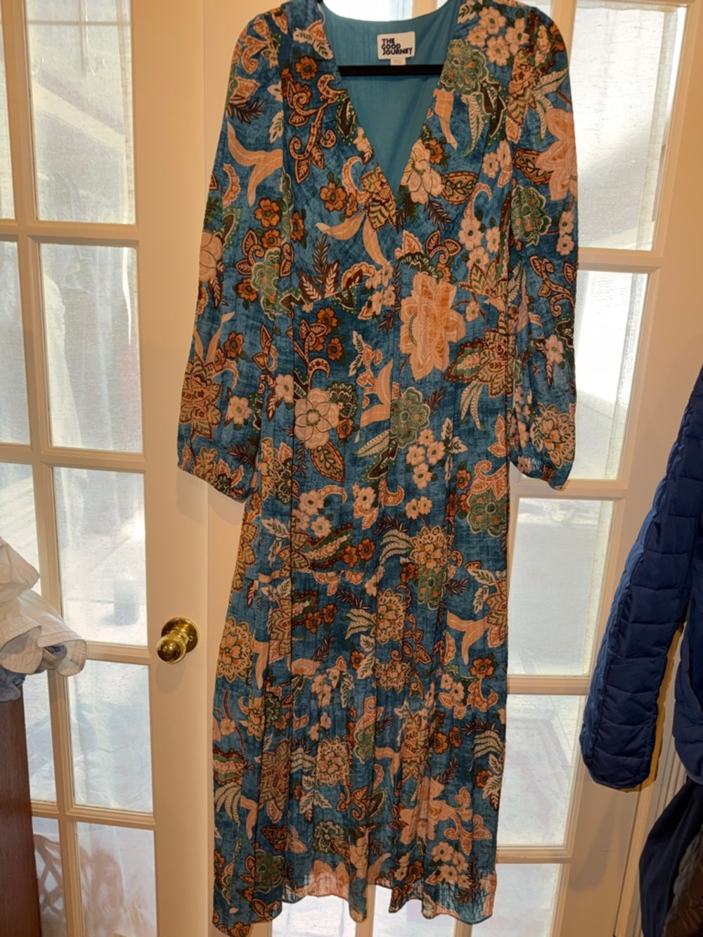 Blue Floral V-Neck Maxi Dress